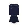 SomeSowe Color Blocked Sailor Collar Top & Shorts Set Navy