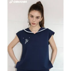 SomeSowe Color Blocked Sailor Collar Top & Shorts Set Navy
