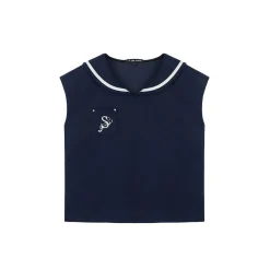 SomeSowe Color Blocked Sailor Collar Top & Shorts Set Navy