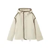 SomeSowe Contrast Color Edge Fleece Hooded Jacket Beige