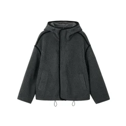 SomeSowe Contrast Color Edge Fleece Hooded Jacket Gray
