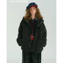 SomeSowe Contrast Color Edge Fleece Hooded Jacket Gray