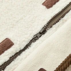 SomeSowe Contrast Color Edge Fleece Hooded Jacket Beige