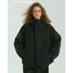 SomeSowe Contrast Color Edge Fleece Hooded Jacket Gray
