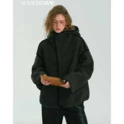 SomeSowe Contrast Color Edge Fleece Hooded Jacket Gray
