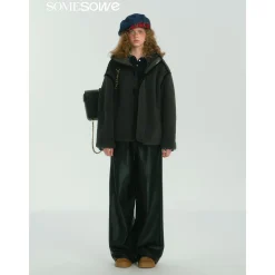 SomeSowe Contrast Color Edge Fleece Hooded Jacket Gray