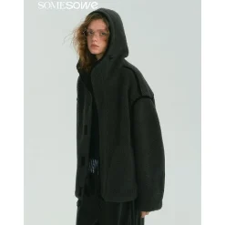 SomeSowe Contrast Color Edge Fleece Hooded Jacket Gray