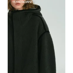 SomeSowe Contrast Color Edge Fleece Hooded Jacket Gray