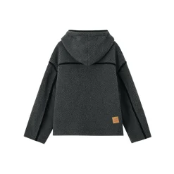 SomeSowe Contrast Color Edge Fleece Hooded Jacket Gray