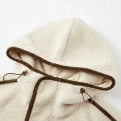 SomeSowe Contrast Color Edge Fleece Hooded Jacket Beige