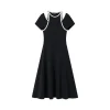 SomeSowe Contrast Color Halter Short-Sleeved Midi Dress