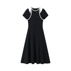 SomeSowe Contrast Color Halter Short-Sleeved Midi Dress