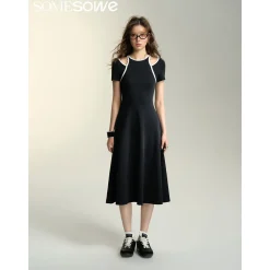 SomeSowe Contrast Color Halter Short-Sleeved Midi Dress