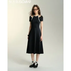 SomeSowe Contrast Color Halter Short-Sleeved Midi Dress