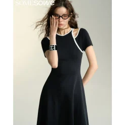 SomeSowe Contrast Color Halter Short-Sleeved Midi Dress