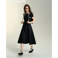 SomeSowe Contrast Color Halter Short-Sleeved Midi Dress