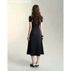 SomeSowe Contrast Color Halter Short-Sleeved Midi Dress