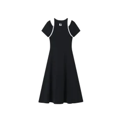 SomeSowe Contrast Color Halter Short-Sleeved Midi Dress