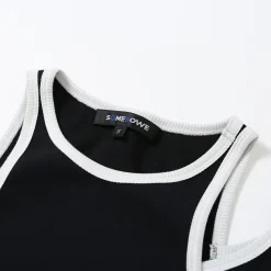 SomeSowe Contrast Color Halter Short-Sleeved Midi Dress