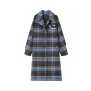 SomeSowe Contrast Color Plaid Tweed Long Coat