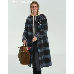 SomeSowe Contrast Color Plaid Tweed Long Coat