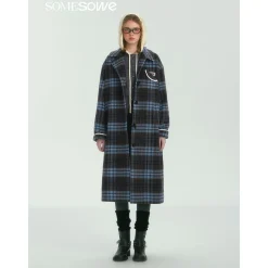 SomeSowe Contrast Color Plaid Tweed Long Coat
