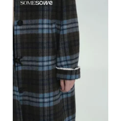 SomeSowe Contrast Color Plaid Tweed Long Coat