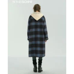 SomeSowe Contrast Color Plaid Tweed Long Coat