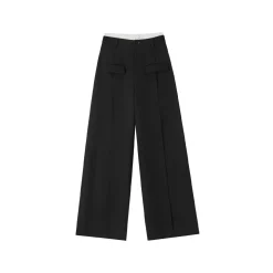 SomeSowe Contrast Color Stitching Wide-Leg Suit Pants Black