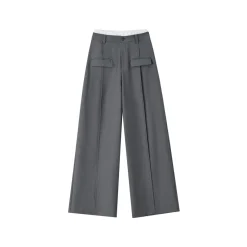 SomeSowe Contrast Color Stitching Wide-Leg Suit Pants Gray