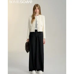 SomeSowe Contrast Color Stitching Wide-Leg Suit Pants Black