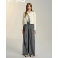 SomeSowe Contrast Color Stitching Wide-Leg Suit Pants Gray