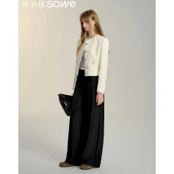 SomeSowe Contrast Color Stitching Wide-Leg Suit Pants Black