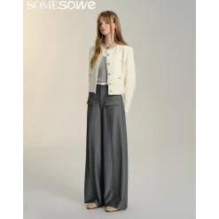 SomeSowe Contrast Color Stitching Wide-Leg Suit Pants Gray
