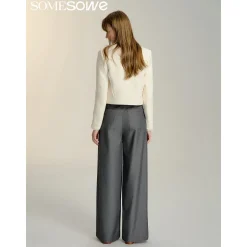SomeSowe Contrast Color Stitching Wide-Leg Suit Pants Gray