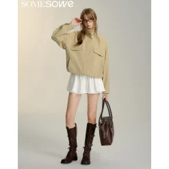 SomeSowe 3D Bow Casual Jacket Khaki