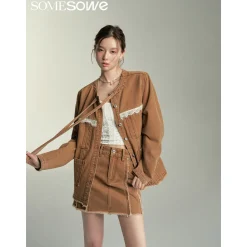 SomeSowe Destroyed Denim Skirt Brown