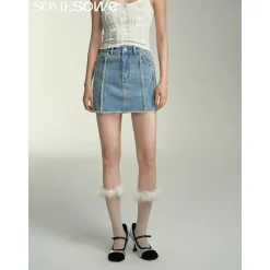 SomeSowe Destroyed Denim Skirt Blue