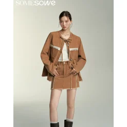 SomeSowe Destroyed Denim Skirt Brown