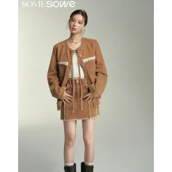 SomeSowe Destroyed Denim Skirt Brown
