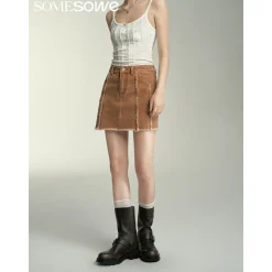 SomeSowe Destroyed Denim Skirt Brown