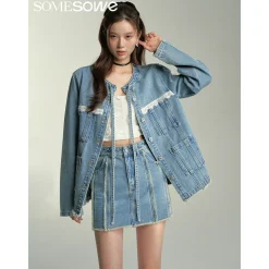 SomeSowe Destroyed Denim Skirt Blue