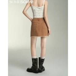 SomeSowe Destroyed Denim Skirt Brown