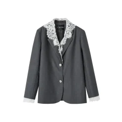 SomeSowe Detachable Lace Collar Blazer Grey