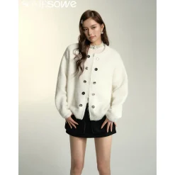 SomeSowe Double Breasted Zipper Cardigan White