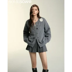 SomeSowe Double Breasted Zipper Cardigan Grey
