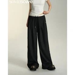 SomeSowe Drawstring Wide-Leg Suit Pants Black