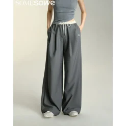 SomeSowe Drawstring Wide-Leg Suit Pants Gray