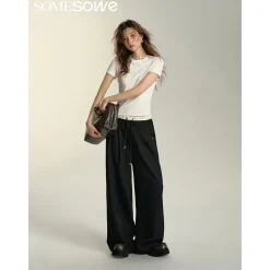 SomeSowe Drawstring Wide-Leg Suit Pants Black