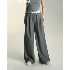 SomeSowe Drawstring Wide-Leg Suit Pants Gray